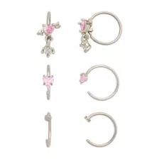 Multi-Pack Pink CZ Heart Dangle Nose Hoops 6 Pack - 20 Gauge at Spencer's