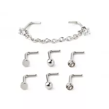 Multi-Pack Silver-Tone Chain and L-Bend Nose Rings 4 Pair at Spencer's