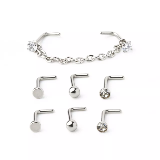Multi-Pack Silver-Tone Chain and L-Bend Nose Rings 4 Pair at Spencer's