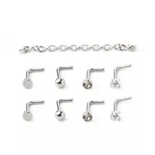 Multi-Pack Silver-Tone Chain and L-Bend Nose Rings 4 Pair at Spencer's