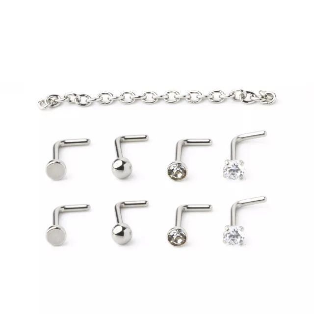 Multi-Pack Silver-Tone Chain and L-Bend Nose Rings 4 Pair at Spencer's