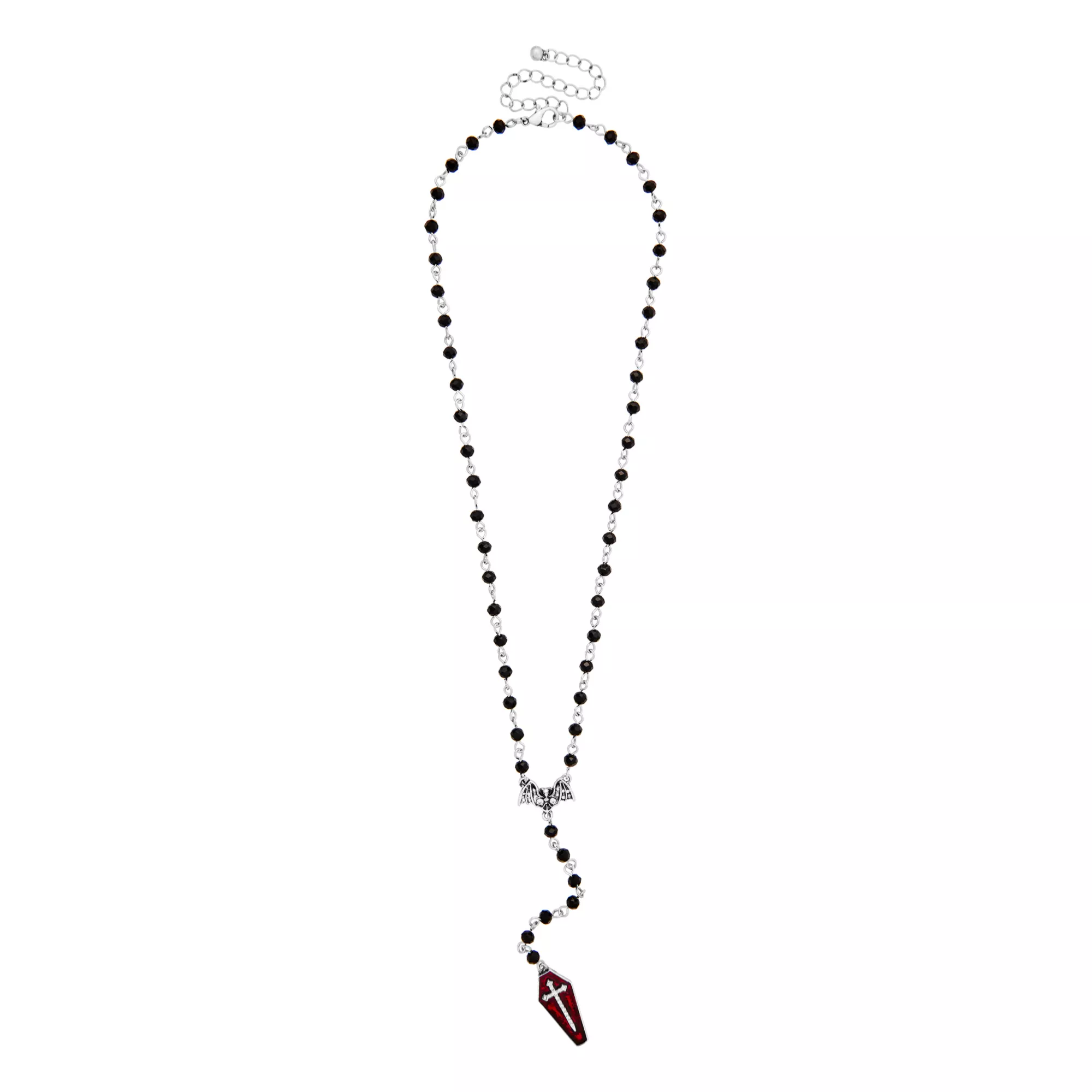 Bat Cross Coffin Rosary Necklace