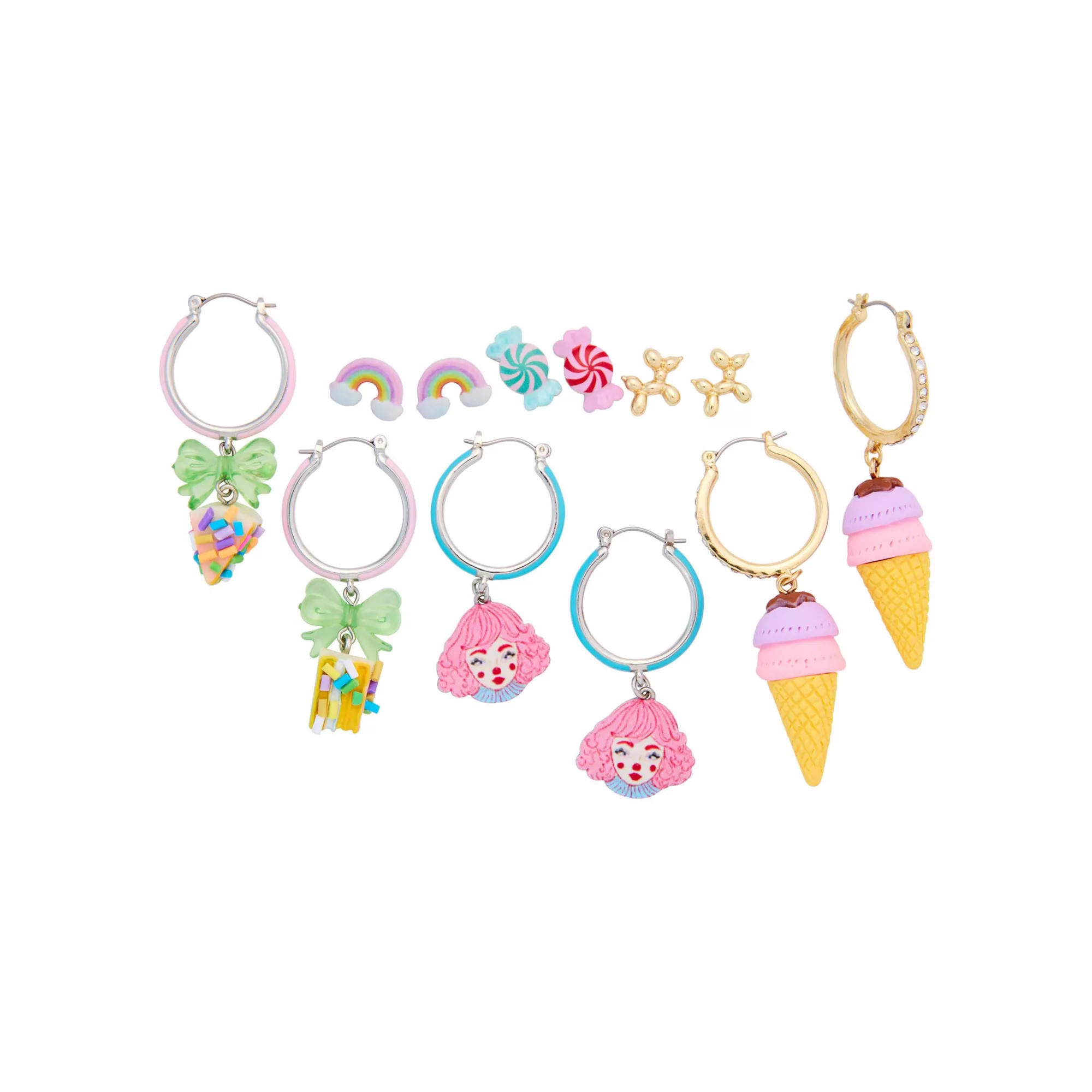 Multi-Pack Clown & Treats Stud Earrings and Dangle Earrings 6 Pair - 20 Gauge at Spencer's