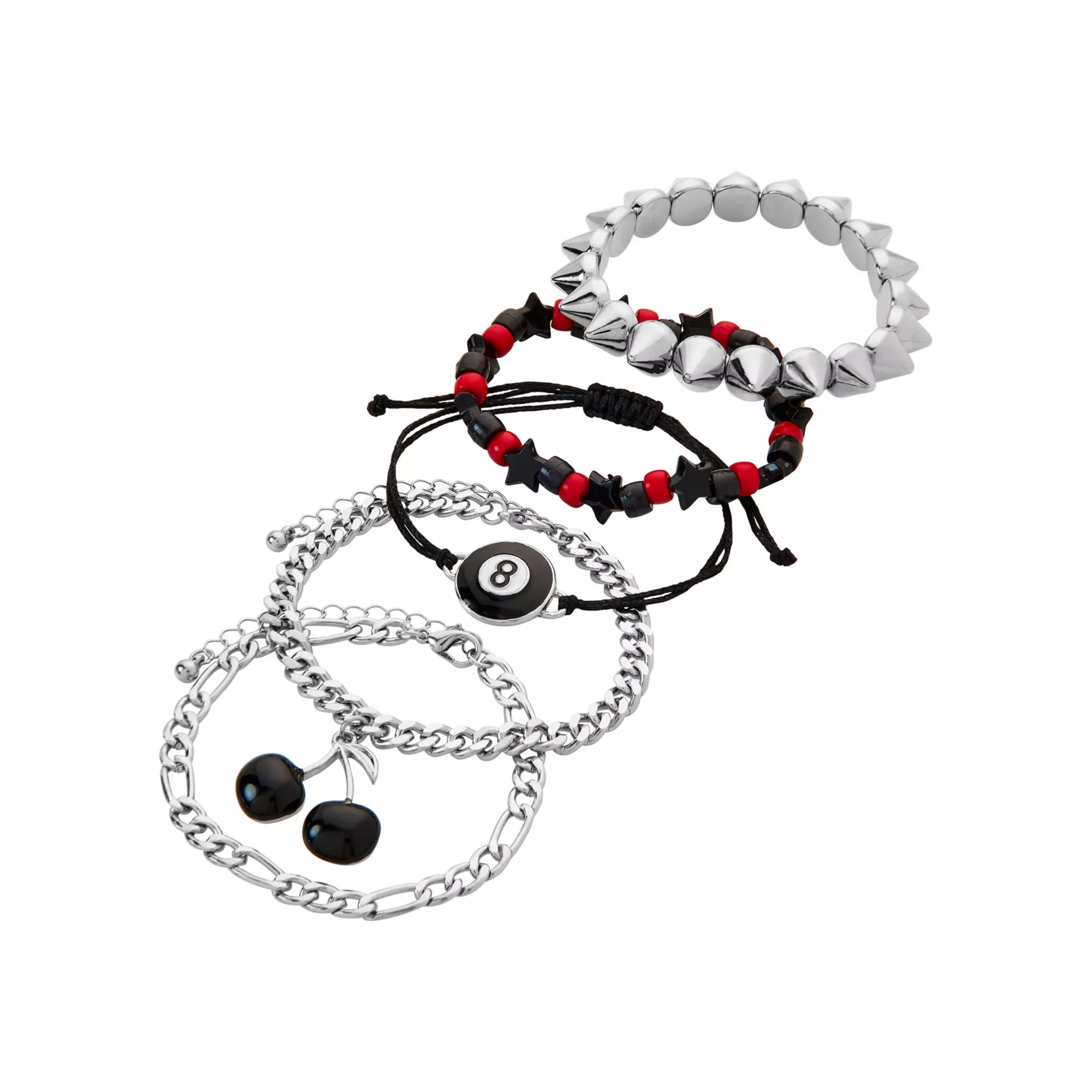 Multi-Pack Cherry and 8-Ball Chain Bracelets - 5 Pack at Spencer's