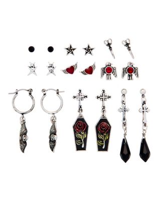 Multi-Pack Pentagram Bird Rose Earrings - 9 Pair