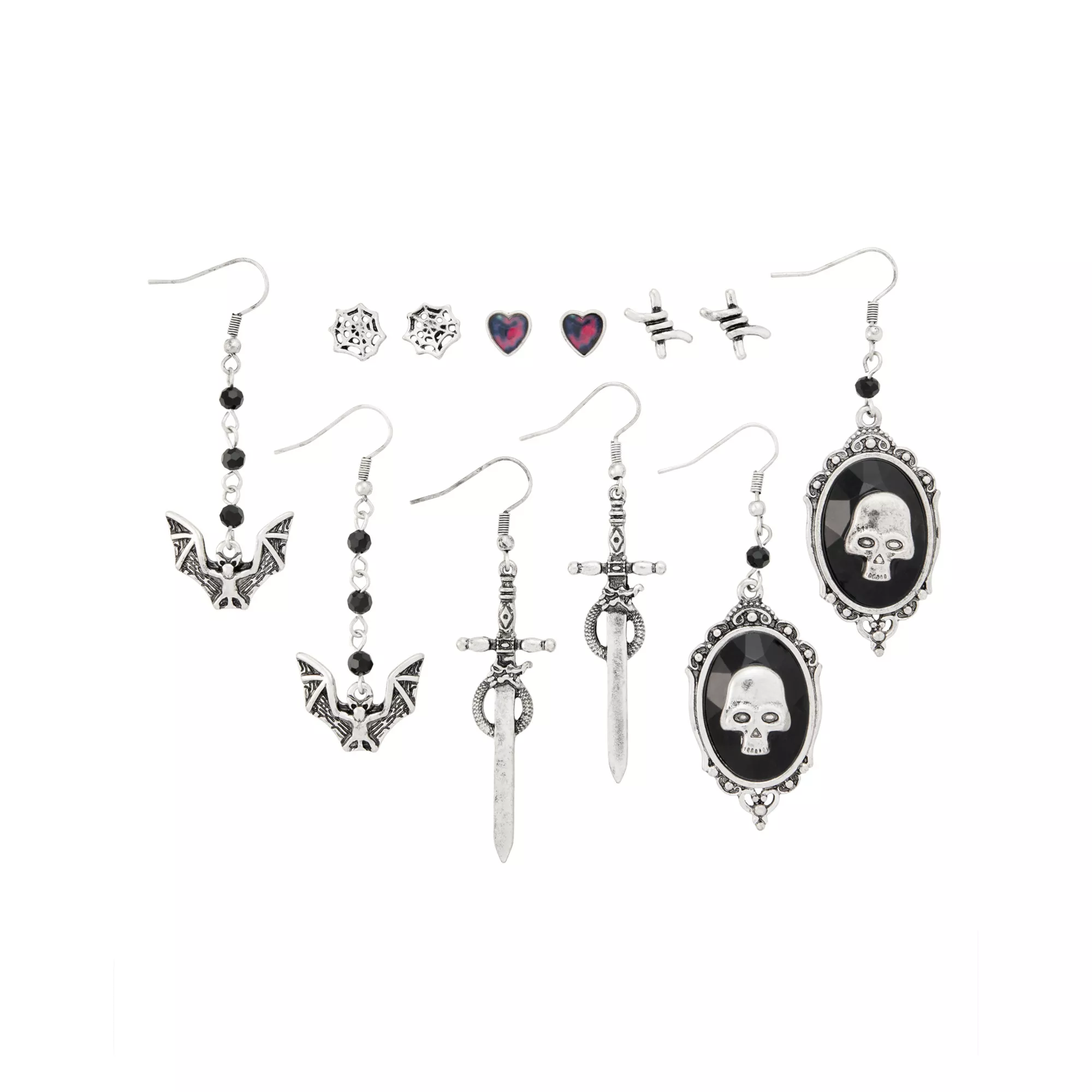 Multi-Pack Gothic Studs and Dangle Earrings - 6 Pair at Spencer's