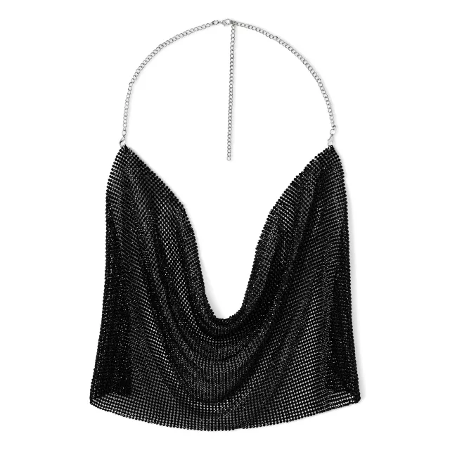 Black Drape Chain Crop Top at Spencer's