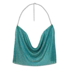 Turquoise Drape Chain Crop Top at Spencer's
