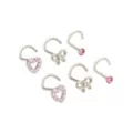 Multi-Pack Pink CZ Heart and Bow Nose Screws 6 Pack - 20 Gauge at Spencer's