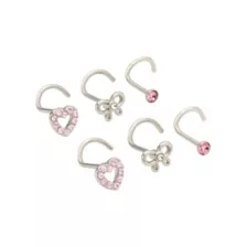Multi-Pack Pink CZ Heart and Bow Nose Screws 6 Pack - 20 Gauge at Spencer's