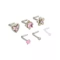 Multi-Pack Pink CZ Heart and Flower L-Bend Nose Pins 6 Pack - 18 Gauge at Spencer's