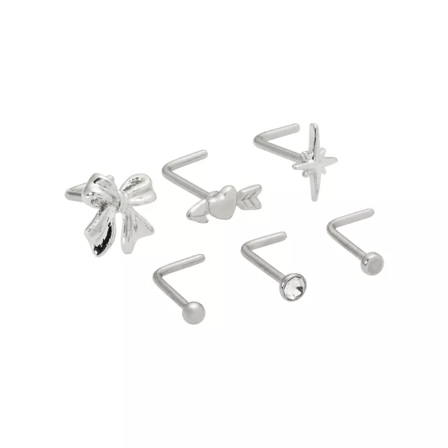Multi-Pack Bow Heart and Star L-Bend Nose Pins 6 Pack - 20 Gauge at Spencer's