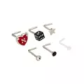 Multi-Pack Heart and Dice L-Bend Nose Pins 6 Pack - 20 Gauge at Spencer's