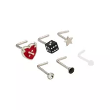 Multi-Pack Heart and Dice L-Bend Nose Pins 6 Pack - 20 Gauge at Spencer's