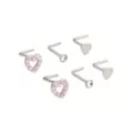 Multi-Pack Pink CZ Heart L-Bend Nose Pins 6 Pack - 20 Gauge at Spencer's