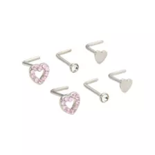 Multi-Pack Pink CZ Heart L-Bend Nose Pins 6 Pack - 20 Gauge at Spencer's