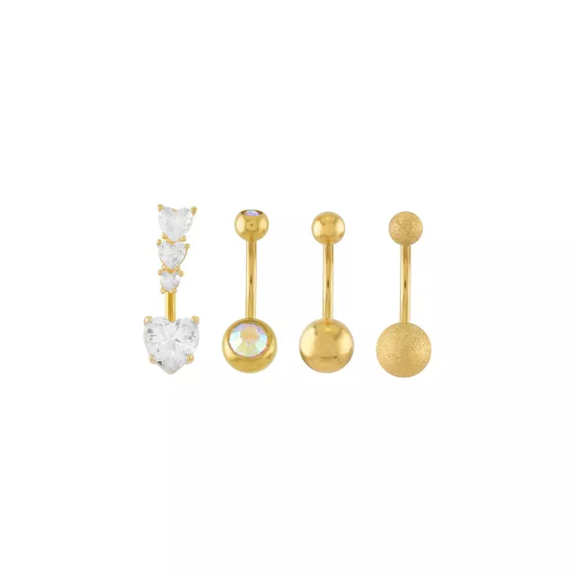 Multi-Pack 14K Gold CZ Heart Belly Rings 4 Pack - 14 Gauge at Spencer's