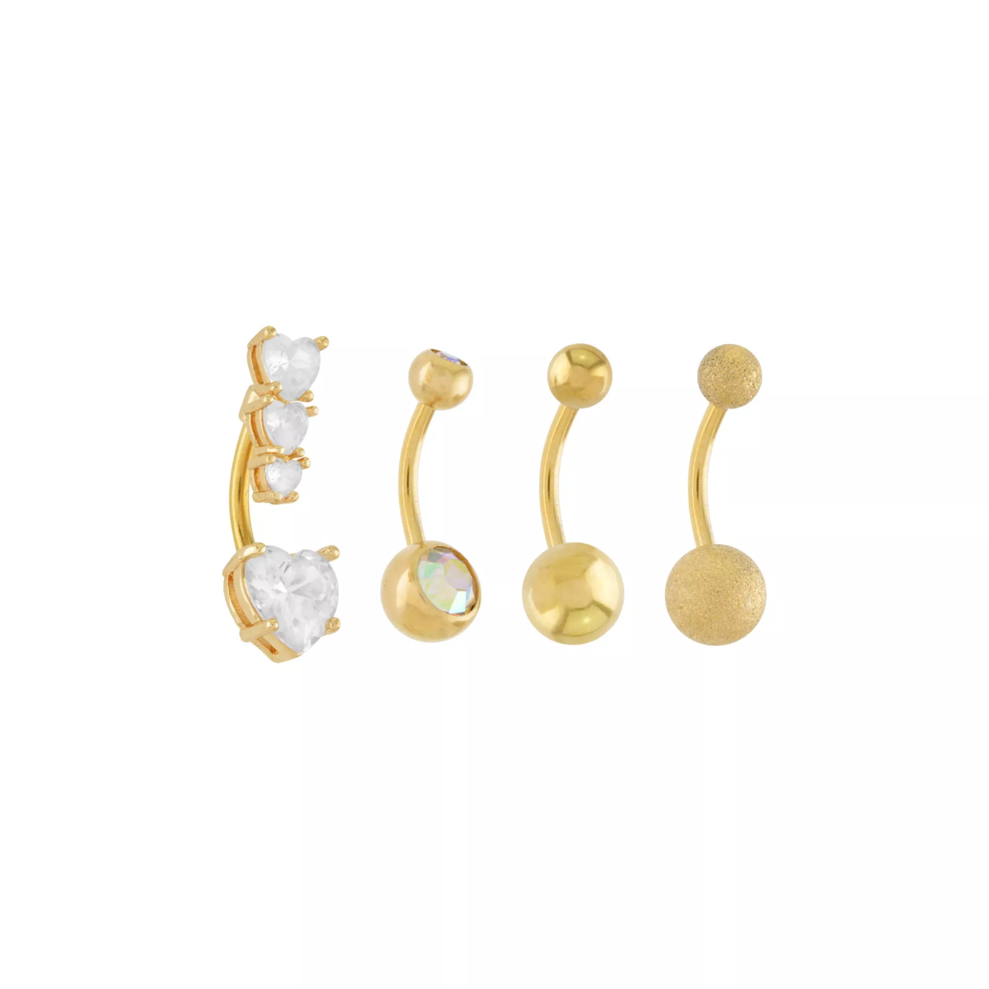 Multi-Pack 14K Gold-Plated CZ Heart Belly Rings 4 Pack - 14 Gauge at Spencer's