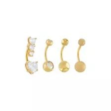 Multi-Pack 14K Gold CZ Heart Belly Rings 4 Pack - 14 Gauge at Spencer's
