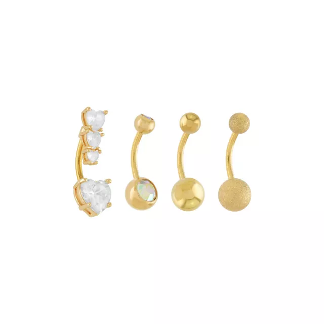 Multi-Pack 14K Gold CZ Heart Belly Rings 4 Pack - 14 Gauge at Spencer's