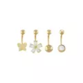 Multi-Pack 14K Gold CZ Butterfly and Flower Belly Rings 4 Pack - 14 Gauge at Spencer's