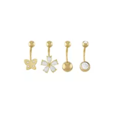 Multi-Pack 14K Gold CZ Butterfly and Flower Belly Rings 4 Pack - 14 Gauge at Spencer's