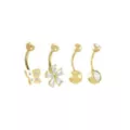 Multi-Pack 14K Gold CZ Butterfly and Flower Belly Rings 4 Pack - 14 Gauge at Spencer's