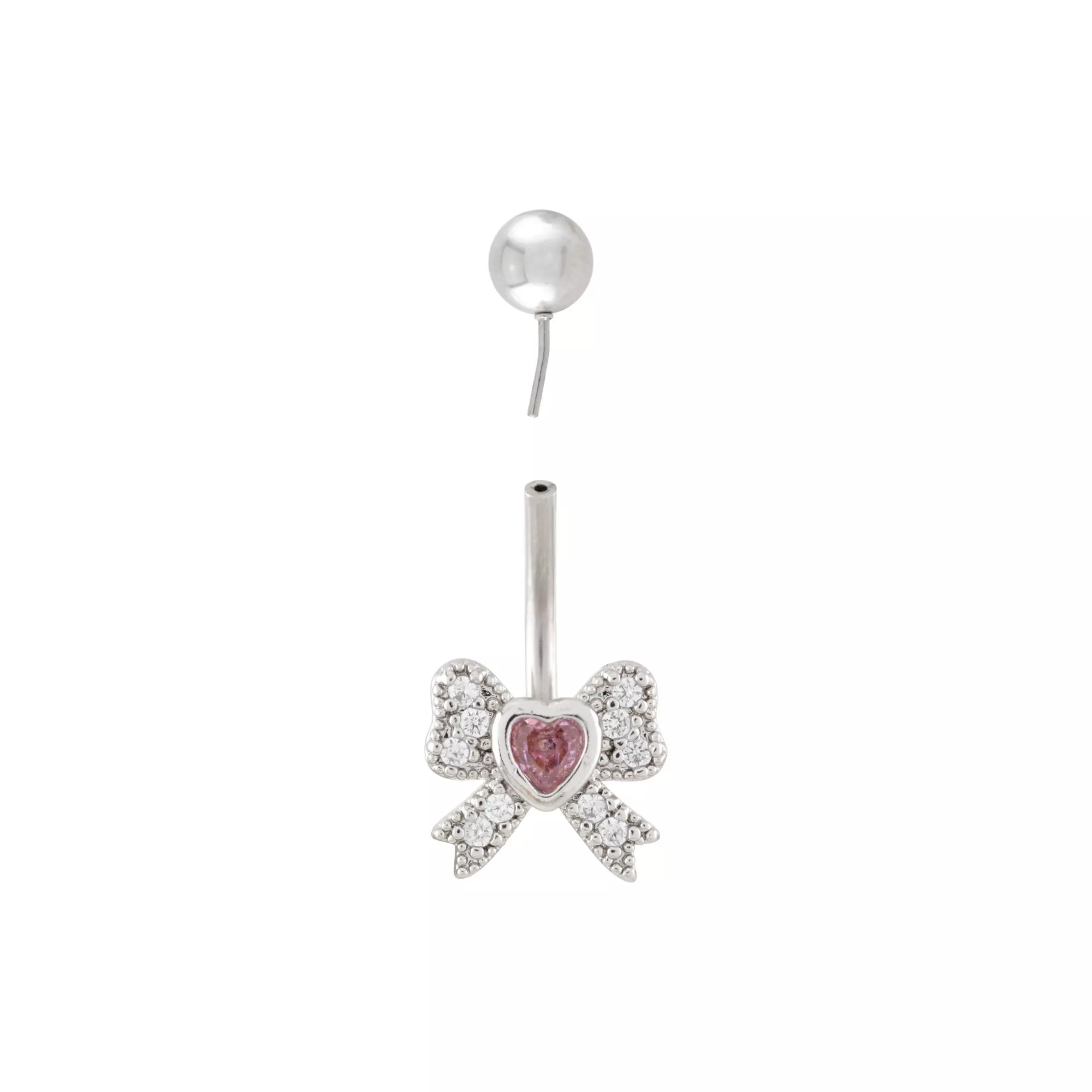 Heart Bow Dangle Belly Ring - 14 Gauge