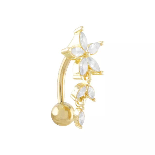 14K Gold CZ Flower Dangle Belly Ring - 14 Gauge at Spencer's