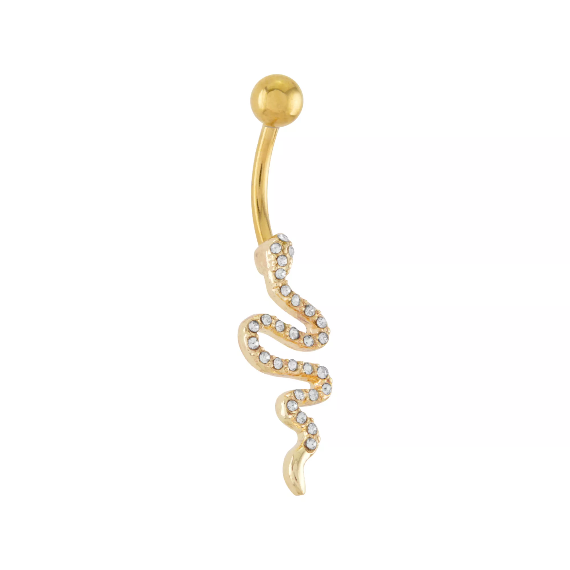Titanium Goldtone CZ Snake Belly Ring - 14 Gauge at Spencer's