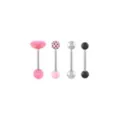 Multi-Pack Titanium and Acrylic Pink Heart Tongue Barbells 4 Pack - 14 Gauge at Spencer's