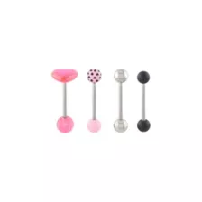 Multi-Pack Titanium and Acrylic Pink Heart Tongue Barbells 4 Pack - 14 Gauge at Spencer's