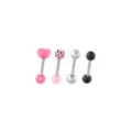 Multi-Pack Titanium and Acrylic Pink Heart Tongue Barbells 4 Pack - 14 Gauge at Spencer's