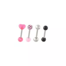 Multi-Pack Titanium and Acrylic Pink Heart Tongue Barbells 4 Pack - 14 Gauge at Spencer's