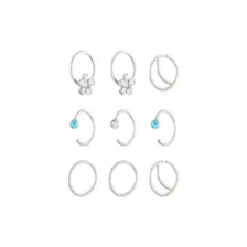 Multi-Pack CZ Silvertone Flower Hoop and Half Hoop Nose Rings 9 Pack - 20 Gauge at Spencer's
