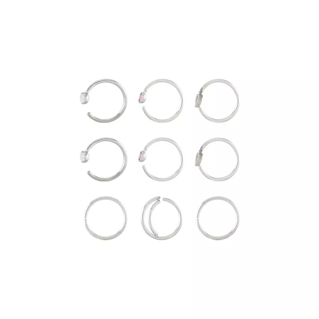 Multi-Pack Pink and Clear CZ Heart Nose Hoops 9 Pack - 20 Gauge at Spencer's