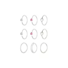 Multi-Pack Pink and Clear CZ Heart Nose Hoops 9 Pack - 20 Gauge at Spencer's