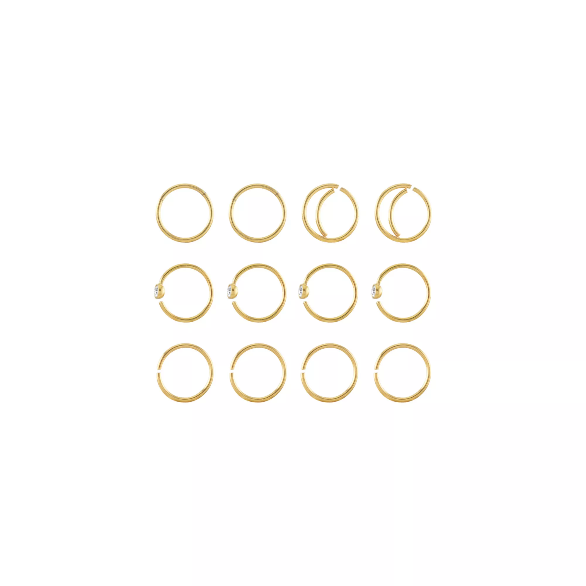 Multi-Pack CZ Goldtone Hoop and Half Hoop Nose Rings 12 Pack - 20 Gauge at Spencer's