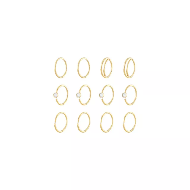 Multi-Pack CZ Goldtone Hoop and Half Hoop Nose Rings 12 Pack - 20 Gauge at Spencer's