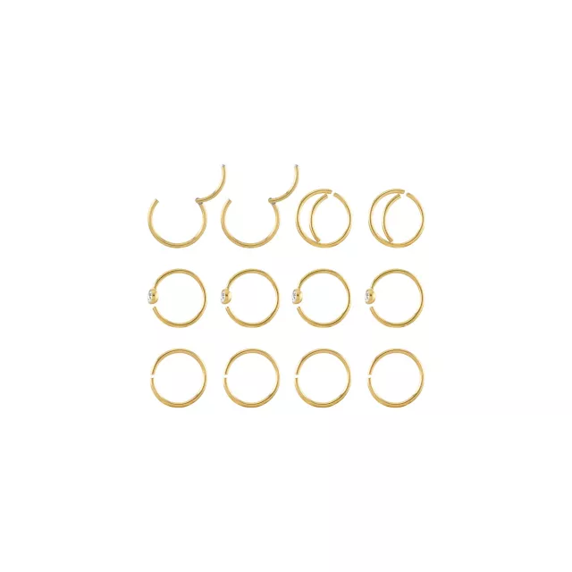 Multi-Pack CZ Goldtone Hoop and Half Hoop Nose Rings 12 Pack - 20 Gauge at Spencer's