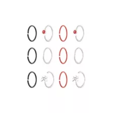 Multi-Pack Red and Black Skull Nose Hoops 12 Pack - 20 Gauge at Spencer's