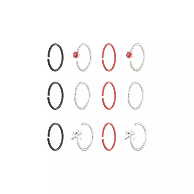 Multi-Pack Red and Black Skull Nose Hoops 12 Pack - 20 Gauge at Spencer's