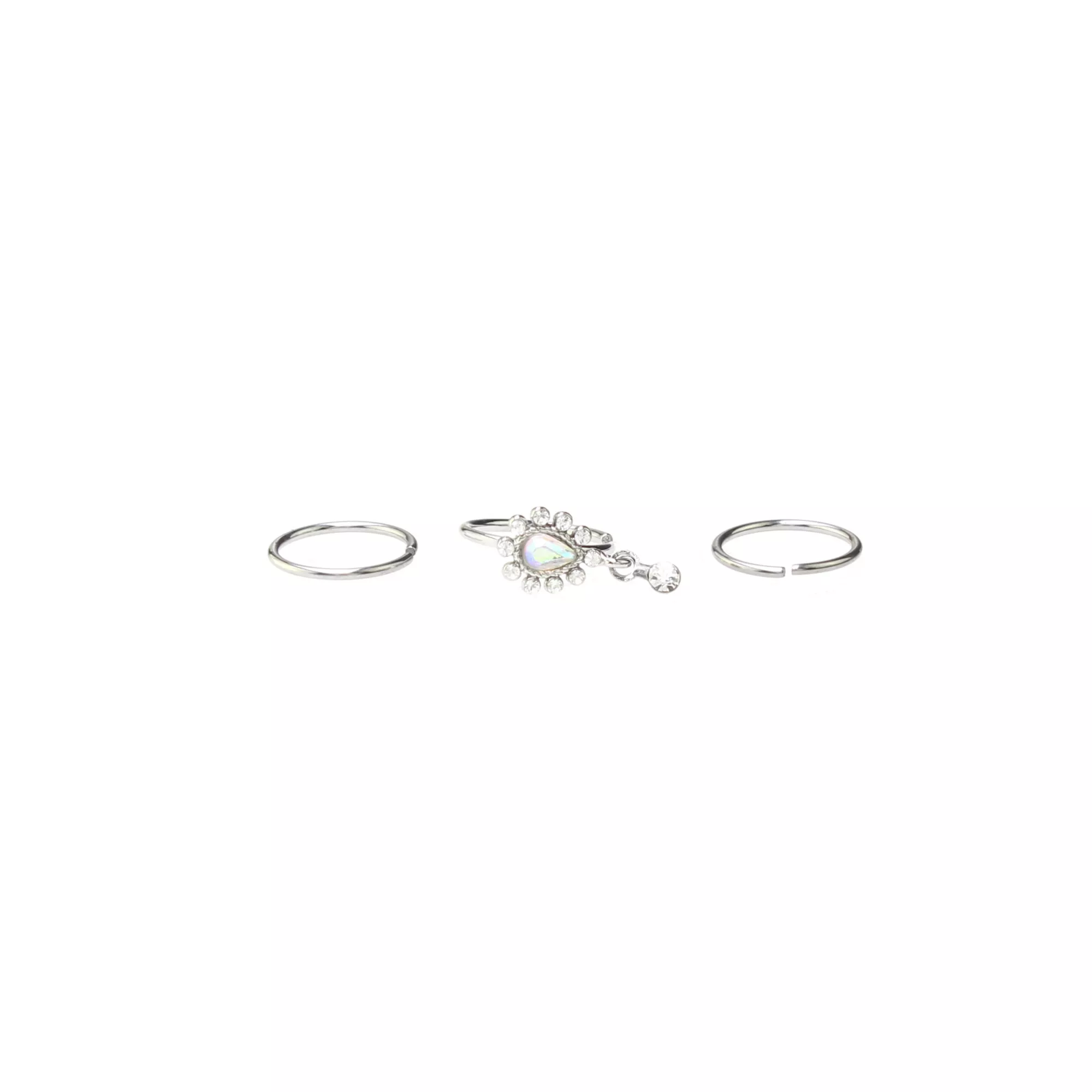 Multi-Pack CZ Aurora Borealis Effect Silvertone Hoop Nose Rings 3 Pack - 20 Gauge at Spencer's