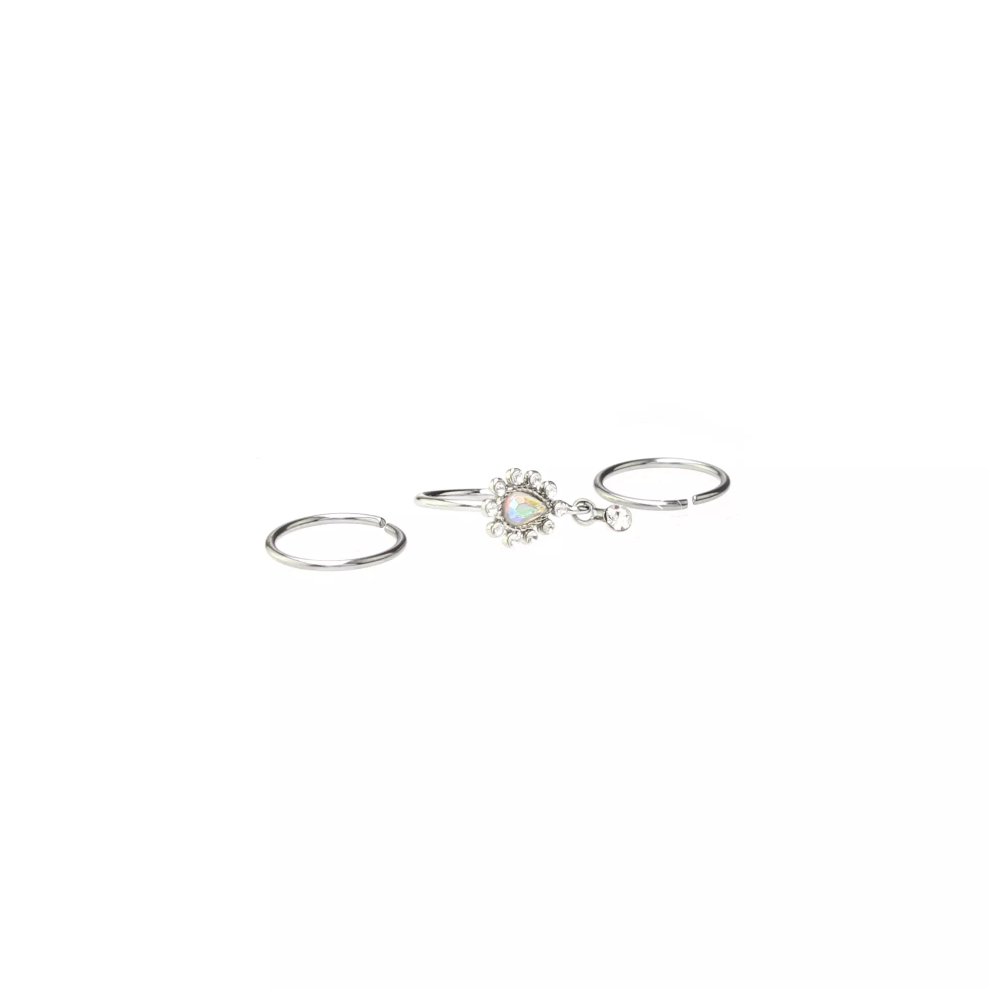 Multi-Pack CZ Aurora Borealis Effect Silvertone Hoop Nose Rings 3 Pack - 20 Gauge at Spencer's