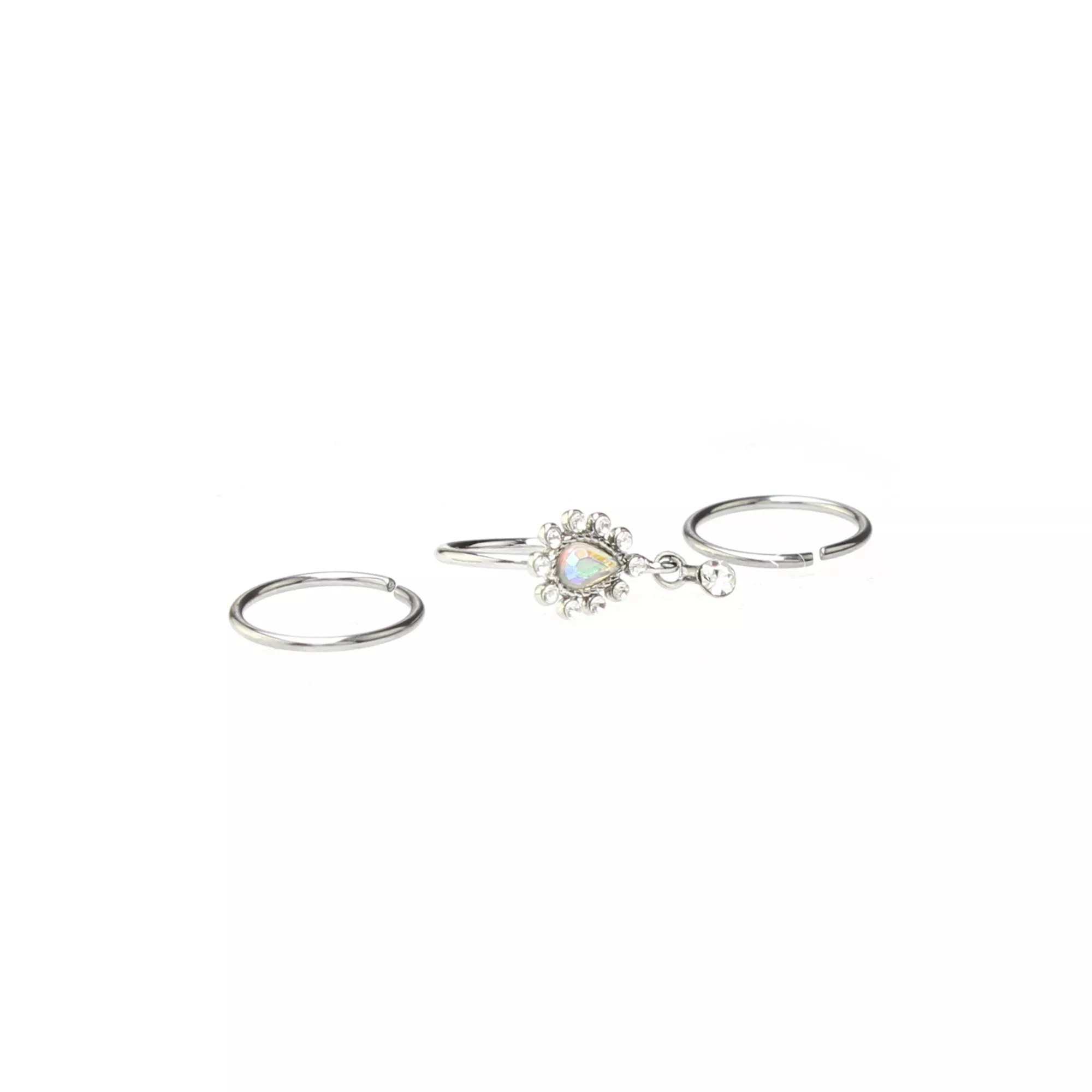 Multi-Pack CZ Aurora Borealis Effect Silvertone Hoop Nose Rings 3 Pack - 20 Gauge at Spencer's