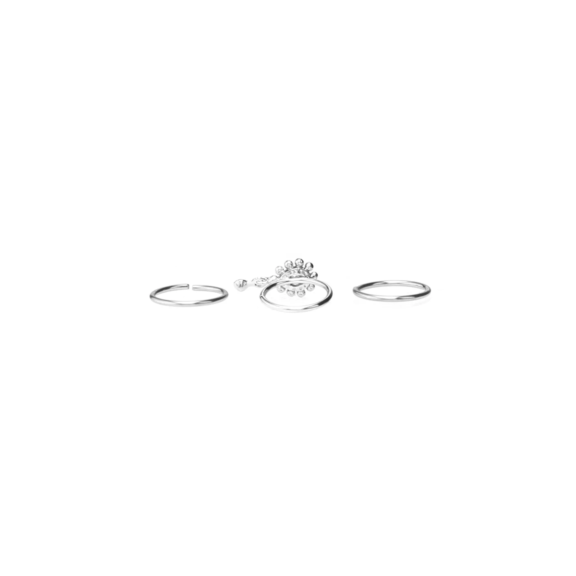 Multi-Pack CZ Aurora Borealis Effect Silvertone Hoop Nose Rings 3 Pack - 20 Gauge at Spencer's
