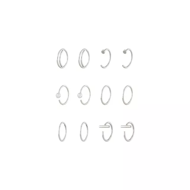 Multi-Pack CZ Silvertone Hoop and Half Hoop Nose Rings 12 Pack - 20 Gauge at Spencer's