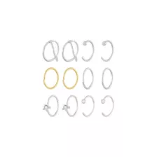 Multi-Pack CZ Flower Silvertone Goldtone Hoop and Half Hoop Nose Rings 12 Pack - 20 Gauge at Spencer's