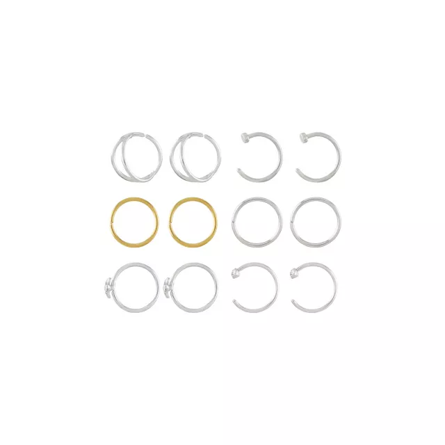 Multi-Pack CZ Flower Silvertone Goldtone Hoop and Half Hoop Nose Rings 12 Pack - 20 Gauge at Spencer's