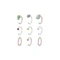 Multi-Pack CZ Rainbow Alien Silvertone Hoop and Half Hoop Nose Rings 9 Pack - 20 Gauge at Spencer's
